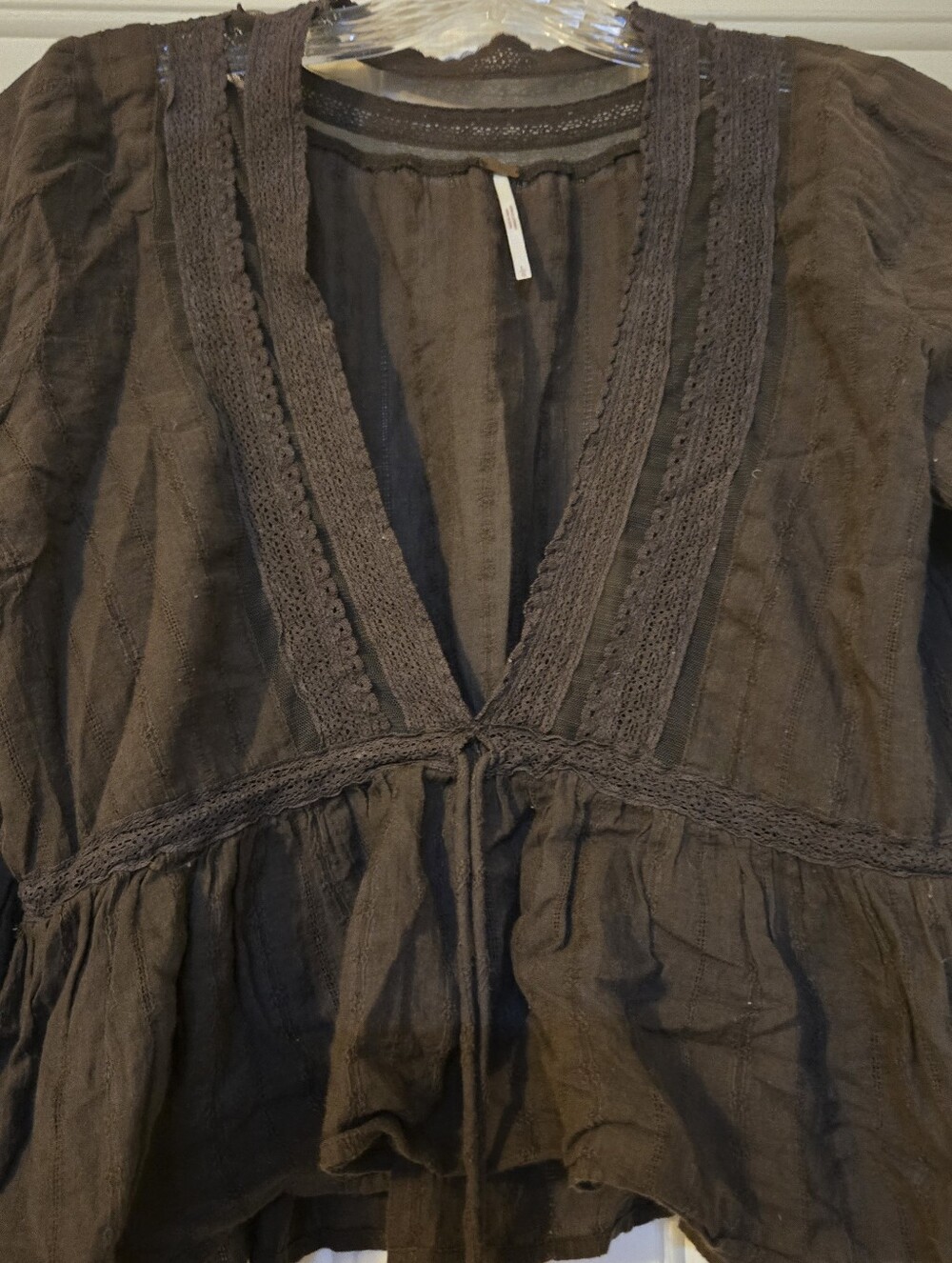 Free People Oberoi Lace-Trim Tie-Front Long Sleeve Blouse - Picture 3 of 6